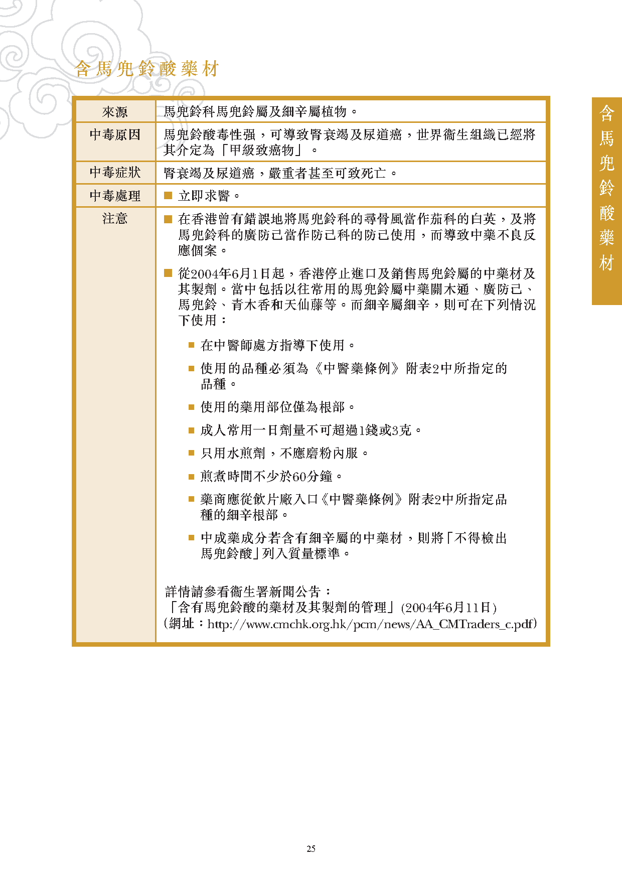 此圖片展示《曾與香港不良事件有關的中藥材參考資料》刊物的第25頁
