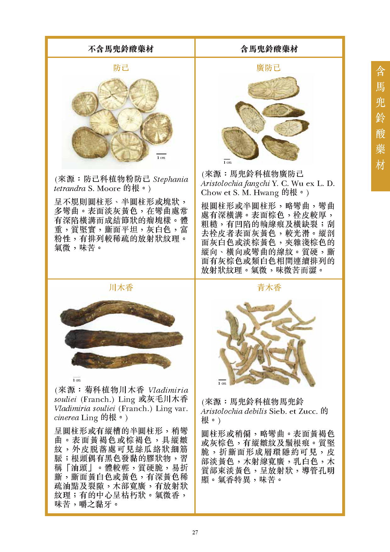 此圖片展示《曾與香港不良事件有關的中藥材參考資料》刊物的第27頁